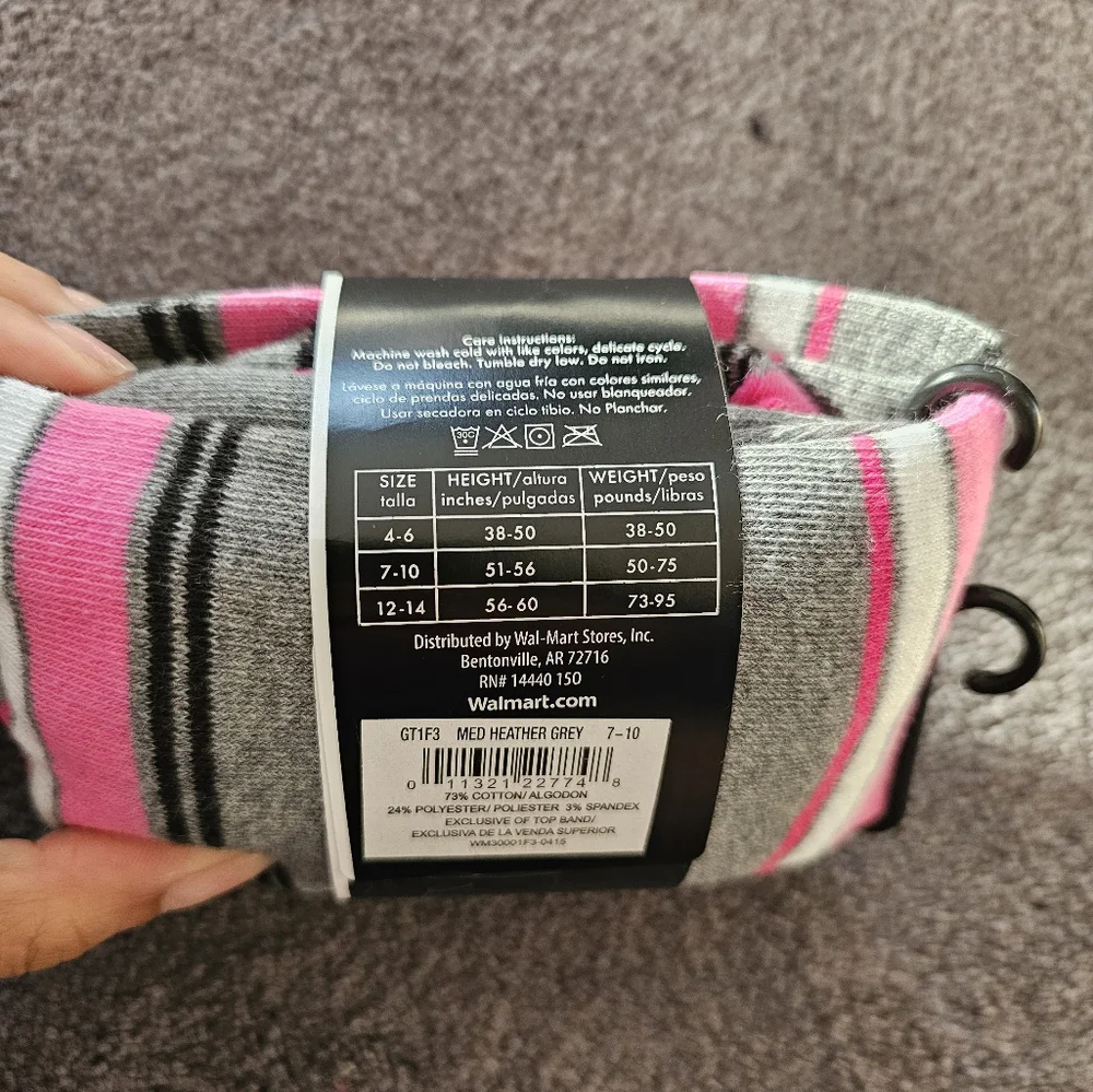 George Girls' Heavyweight Cotton Tights - Pink and Gray